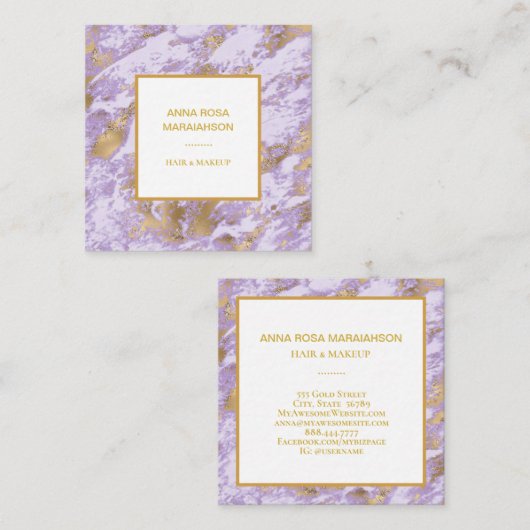 *~* Gold Foil Luxe Lavendel Marble Modern Girl Quadratische Visitenkarte (Vorne/Hinten)
