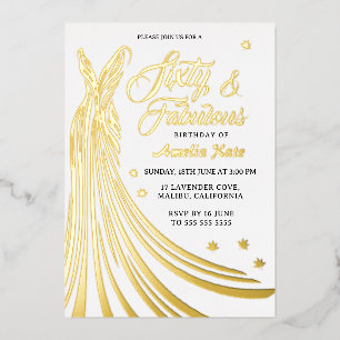 Gold Foil Luxury Gown 60. Geburtstagsparty Real Folieneinladung