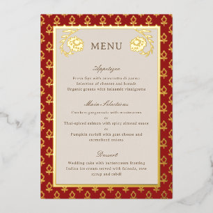 Gold Foil Marigold Blume Wedding Menu Card Folieneinladung