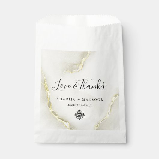 Gold Foil Marmor Texture Liebe & Dank Hochzeit Geschenktütchen (Vorderseite)