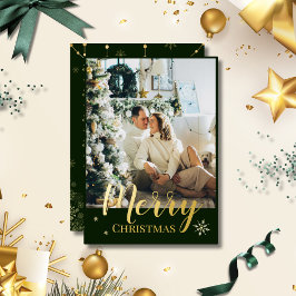 Gold Foil Merry Christmas Script Green Photo Folien Feiertagskarte