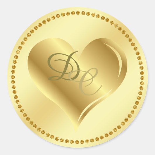 Gold Foil Metallic Heart Monogram Wedding Sticke Runder Aufkleber (Vorderseite)