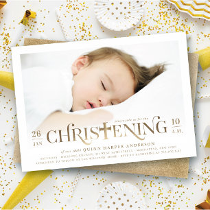 Gold Foil Modern Cross Christening Foto Religiös Einladung