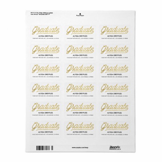 Gold Foil Modern Script Graduate Address Labels Adressaufkleber (Vorne)
