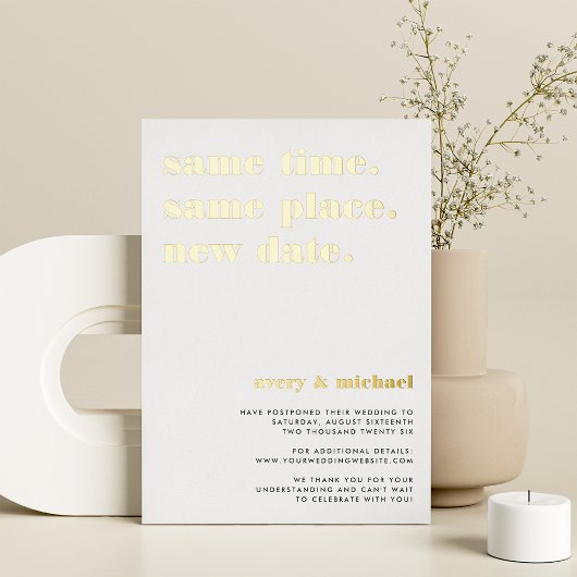 Gold Foil Modern Wedding Postponement Card Folieneinladung