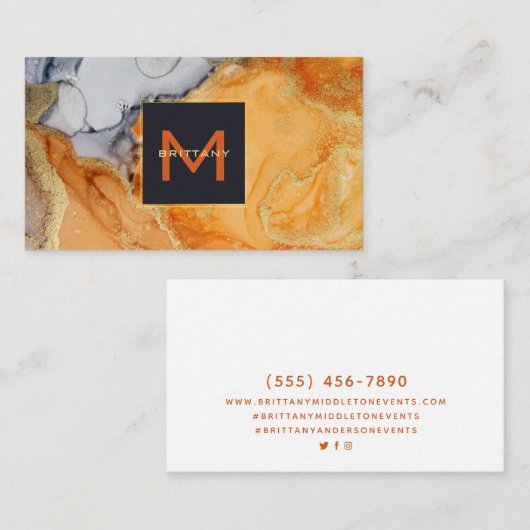 Gold Foil Monogram Amber Grau Schwarz Custom Visitenkarte (Vorne/Hinten)