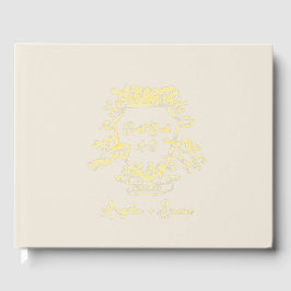 Gold Foil Monogram Beige Wedge Guest Book Gästebuch