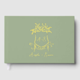 Gold Foil Monogram Sage Green Wedding Guest Book Gästebuch