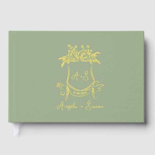 Gold Foil Monogram Sage Green Wedding Guest Book Gästebuch (Vorderseite)