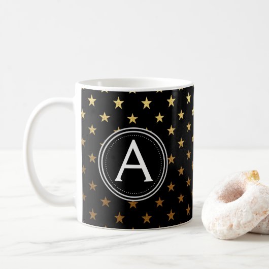 Gold Foil Monogram Stars Muster Kaffee oder Tee Cu Kaffeetasse (Mit Donut)
