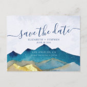 Gold Foil Mountains Hochzeitsszelt Save the Date F Ankündigungspostkarte (Vorderseite)