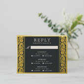 Gold Foil Multi Event Floral Wedding RSVP Card Folie Einladungspostkarte (Stehend vorne)