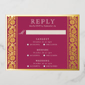 Gold Foil Multi Event Floral Wedding RSVP Card Folie Einladungspostkarte (Vorderseite)