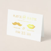 Gold Foil Mustache Lips Hochzeit speichern das Dat Folienkarte (Vorderseite)