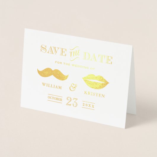 Gold Foil Mustache Lips Hochzeit speichern das Dat Folienkarte (Vorderseite)