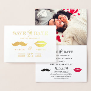 Gold Foil Mustache Lips Hochzeit speichern das Dat Folienkarte