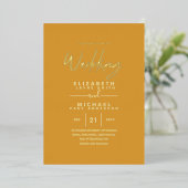 GOLD FOIL Mustard Sunset Modern All-in-1 Wedding Folieneinladung (Stehend vorne)
