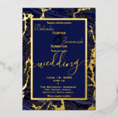 Gold Foil & Navy Blue 5" x 7" Einladungen für Hoch (Vorderseite)