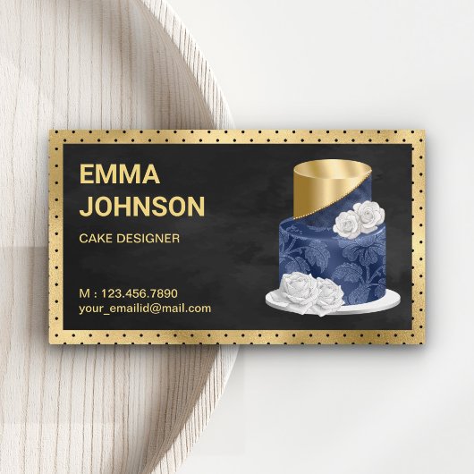 Gold Foil Navy Blue Floral Cake Konditorgebäck Koc Visitenkarte