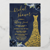 GOLD FOIL Navy Gold Floral Dress Brautparty Folieneinladung (Vorderseite)