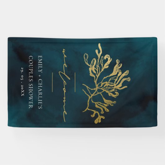 GOLD FOIL NAVY UNDERWASSER SEEWEED COUPLES DUSCHE BANNER (Horizontal)