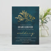 GOLD FOIL NAVY UNTERWASSER MEERESWEED WEDING INVIT DANKESKARTE (Stehend Vorderseite)