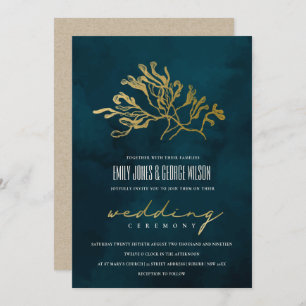 GOLD FOIL NAVY UNTERWASSER MEERESWEED WEDING INVIT DANKESKARTE