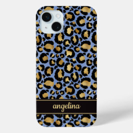 Gold Foil On Blue Leopard Print Monogrammed Case-Mate iPhone Hülle