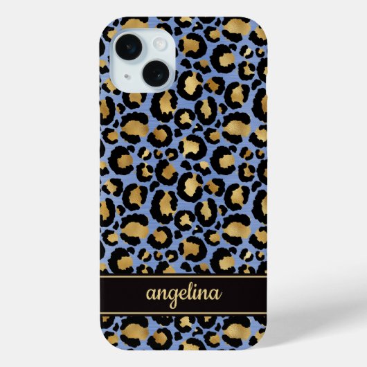 Gold Foil On Blue Leopard Print Monogrammed Case-Mate iPhone Hülle (Rückseite)