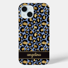 Gold Foil On Blue Leopard Print Monogrammed Case-Mate iPhone Hülle