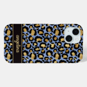 Gold Foil On Blue Leopard Print Monogrammed Case-Mate iPhone Hülle (Rückseite (Horizontal))