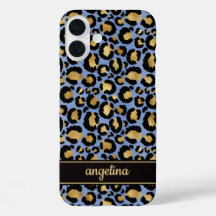 Gold Foil On Blue Leopard Print Monogrammed