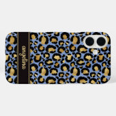 Gold Foil On Blue Leopard Print Monogrammed Case-Mate iPhone Hülle (Rückseite (Horizontal))