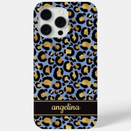 Gold Foil On Blue Leopard Print Monogrammed Case-Mate iPhone Hülle
