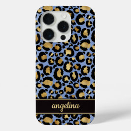 Gold Foil On Blue Leopard Print Monogrammed Case-Mate iPhone Hülle