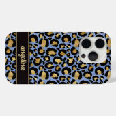 Gold Foil On Blue Leopard Print Monogrammed Case-Mate iPhone Hülle (Rückseite (Horizontal))