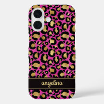 Gold Foil On Hot Pink Leopard Print Monogrammed