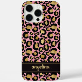 Gold Foil On Pink Leopard Print Monogrammed iPhone 16 Pro Max Hülle