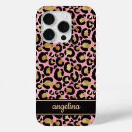 Gold Foil On Pink Leopard Print Monogrammed Case-Mate iPhone Hülle