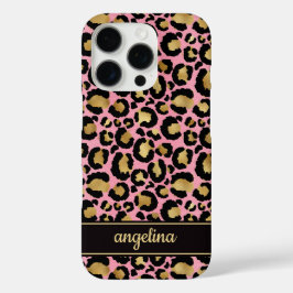 Gold Foil On Pink Leopard Print Monogrammed iPhone 16 Pro Hülle