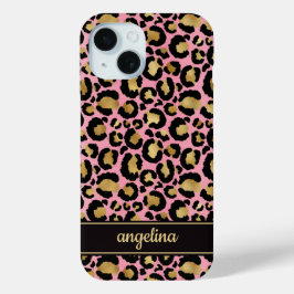 Gold Foil On Pink Leopard Print Monogrammed Case-Mate iPhone Hülle