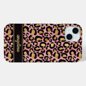 Gold Foil On Pink Leopard Print Monogrammed Case-Mate iPhone Hülle (Rückseite (Horizontal))