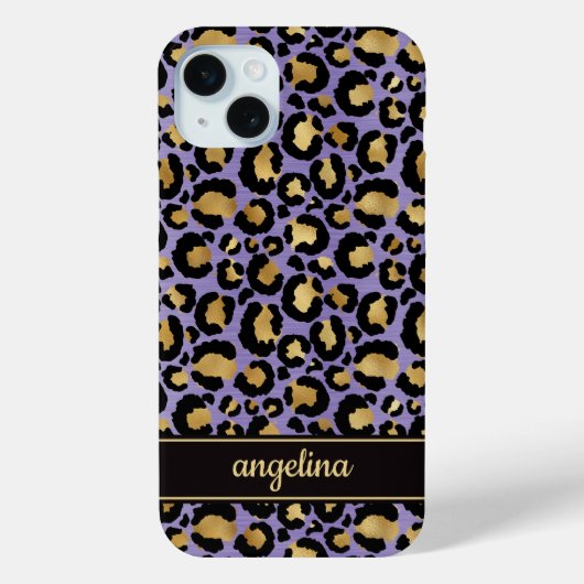 Gold Foil On Purple Leopard Print Monogrammed Case-Mate iPhone Hülle (Rückseite)