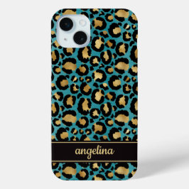 Gold Foil On Teal Leopard Print Monogrammed Case-Mate iPhone Hülle