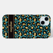 Gold Foil On Teal Leopard Print Monogrammed Case-Mate iPhone Hülle (Rückseite (Horizontal))
