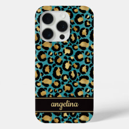 Gold Foil On Teal Leopard Print Monogrammed Case-Mate iPhone Hülle