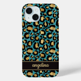 Gold Foil On Teal Leopard Print Monogrammed Case-Mate iPhone Hülle