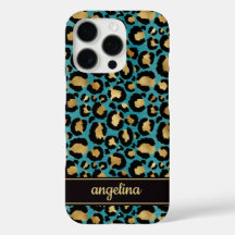 Gold Foil On Teal Leopard Print Monogrammed