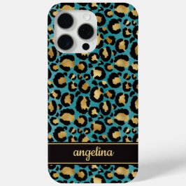 Gold Foil On Teal Leopard Print Monogrammed Case-Mate iPhone Hülle