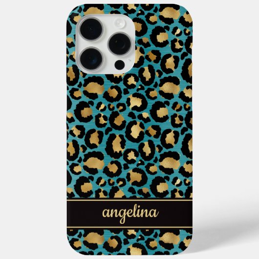 Gold Foil On Teal Leopard Print Monogrammed Case-Mate iPhone Hülle (Rückseite)
